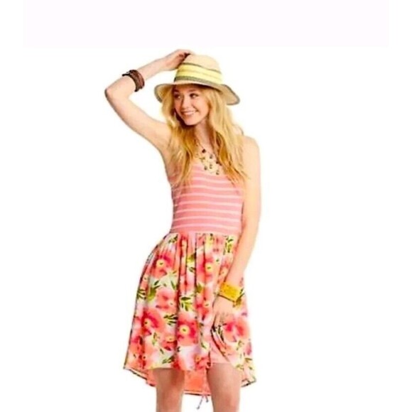 Matilda Jane Womens Pink Macaron Happy And Free Floral Stripe Dress Tank Medium - Picture 6 of 12